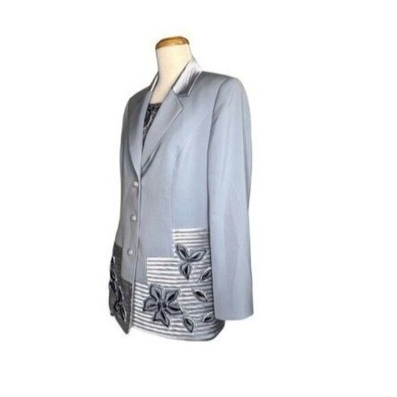 LOUISE RICCI Vintage Embellished Formal Jacket And Top Suit Set Sz 14 Light Blue - Picture 7 of 12